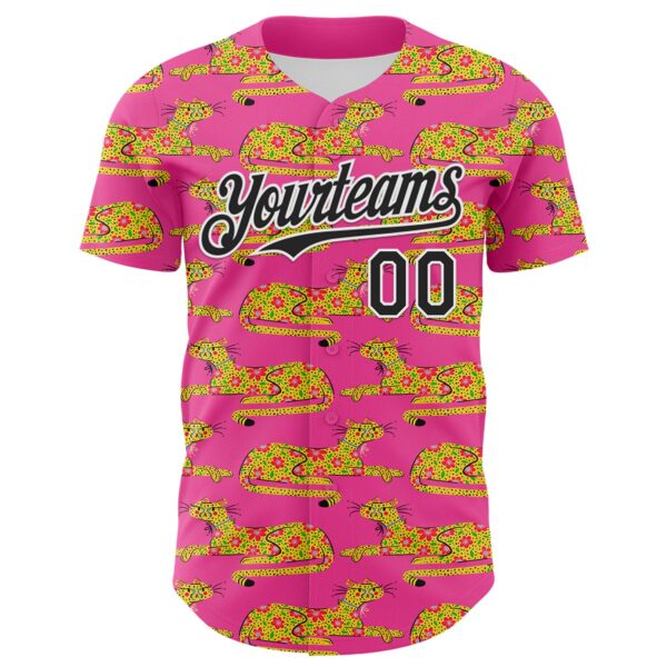 Custom Pink Black-White 3D Emi Bee Cheetahs Authentic Baseball Jersey