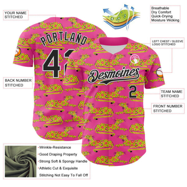 Custom Pink Black-White 3D Emi Bee Cheetahs Authentic Baseball Jersey