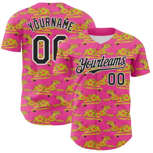 Custom Pink Black-White 3D Emi Bee Cheetahs Authentic Baseball Jersey