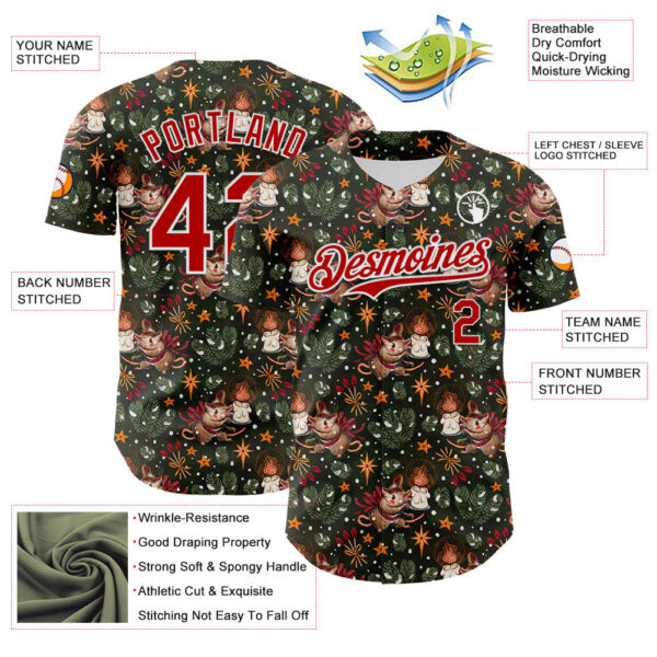 Custom Green Red-White 3D Emi Bee Christmas Mouse Candle Authentic Baseball Jersey