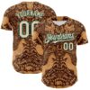 Custom Brown City Cream-Midnight Green 3D Emi Bee Cowpoke Damask Authentic Baseball Jersey
