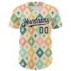 Custom Cream Black-White 3D Emi Bee Harlequin Starbursts Authentic Baseball Jersey