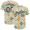 Custom Cream Black-White 3D Emi Bee Harlequin Starbursts Authentic Baseball Jersey