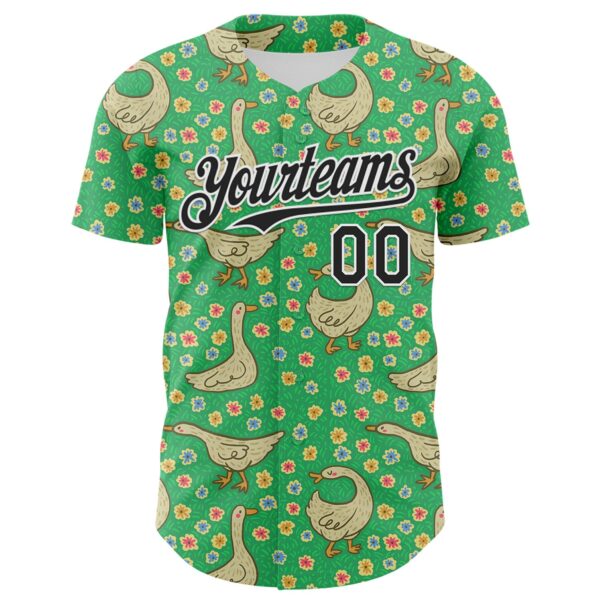 Custom Green Black-White 3D Emi Bee Meadow Geese Authentic Baseball Jersey
