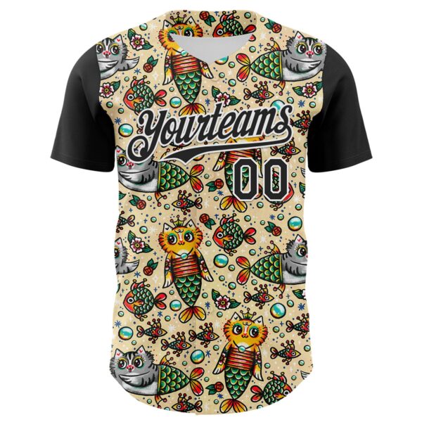 Custom Cream Black-White 3D Emi Bee Purrmaids Authentic Baseball Jersey