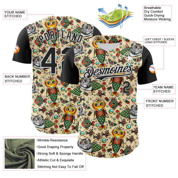 Custom Cream Black-White 3D Emi Bee Purrmaids Authentic Baseball Jersey