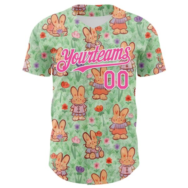 Custom Green Pink-White 3D Emi Bee Spring Bunnies Authentic Baseball Jersey