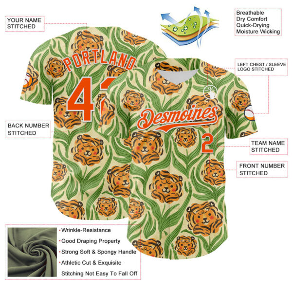 Custom Cream Orange-White 3D Emi Bee Tiger Lilies Authentic Baseball Jersey