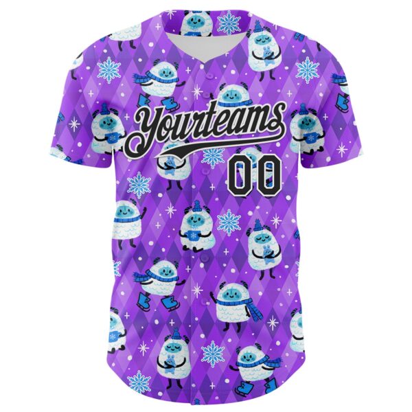 Custom Purple Black-White 3D Emi Bee Yetis In Snow Authentic Baseball Jersey
