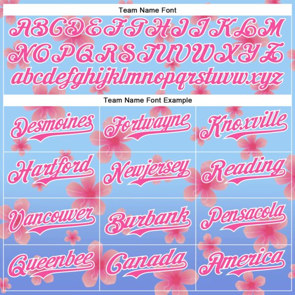 Custom Light Blue Pink-White 3D Cindy Suen Flowers Bloom Authentic Baseball Jersey