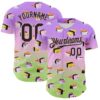 Custom Purple Black Light Pink-Neon Green Fade 3D Cindy Suen Sushi Cats Authentic Baseball Jersey