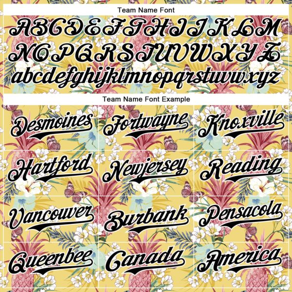 Custom Yellow Black-White 3D Hawaii Tropical Leaves Flower Pineapple Authentic Baseball Jersey