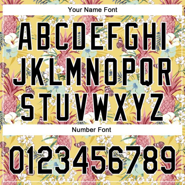 Custom Yellow Black-White 3D Hawaii Tropical Leaves Flower Pineapple Authentic Baseball Jersey