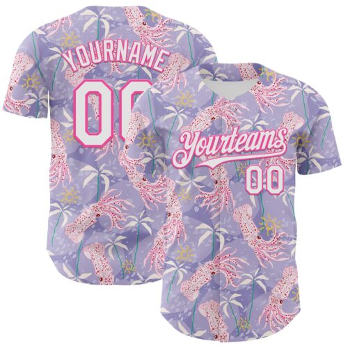 3DPattern6419 Custom Light Purple White-Pink 3D Hawaii Beach Tropical Octopus Authentic Baseball Jersey