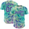 Custom Ice Blue Purple 3D Hawaii Tropical Marine Creature Authentic Baseball Jersey