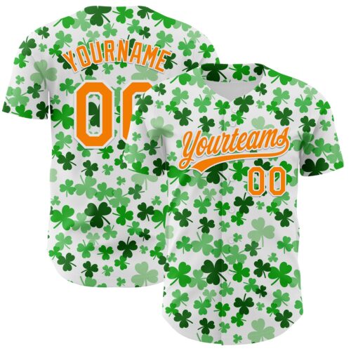 3DPattern6436 Custom White Bay Orange-Green 3D St. Patrick's Day Shamrock Authentic Baseball Jersey