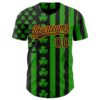 Custom Green Black-Bay Orange 3D St. Patrick's Day Shamrock Authentic Baseball Jersey