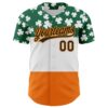 Custom Kelly Green Black-Bay Orange 3D St. Patrick's Day Shamrock Authentic Baseball Jersey