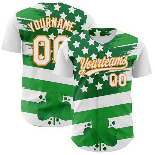 3DPattern6444 Custom White Bay Orange-Green 3D St. Patrick's Day Shamrock Authentic Baseball Jersey