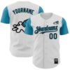 Custom White Black-Panther Blue 3D Revzzz Never Cry Over Authentic Baseball Jersey
