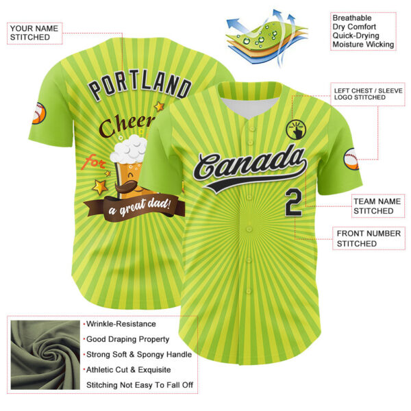 Custom Green Black-White 3D Pattern Design Father's Day Beer Cheers Authentic Baseball Jersey