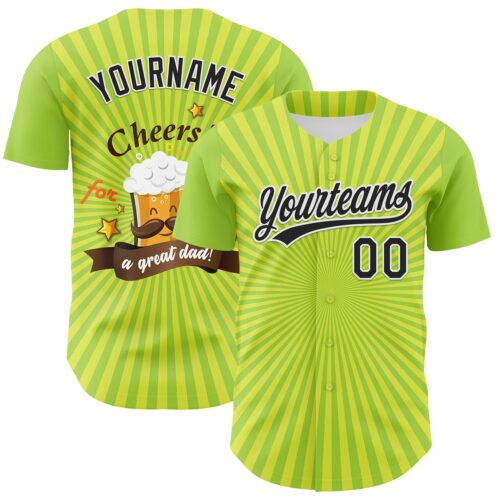 3DPattern6692 Custom Green Black-White 3D Pattern Design Father's Day Beer Cheers Authentic Baseball Jersey