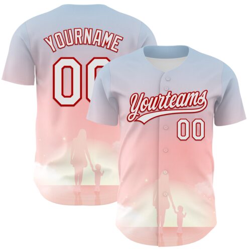 3DPattern6704 Custom Light Pink White-Red 3D Pattern Design Mother's Day Family Love Authentic Baseball Jersey