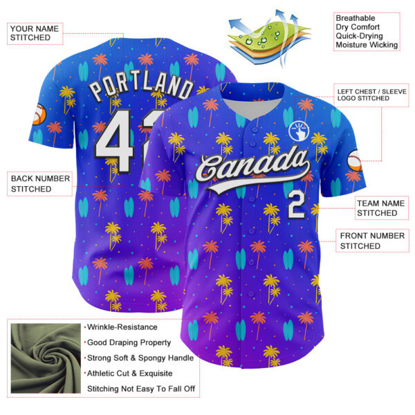 Custom Purple White-Black 3D Hawaii Tropical Palm Tree Authentic Baseball Jersey