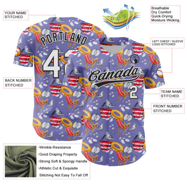 Custom Light Purple White-Black 3D Hawaii Beach Seabird Authentic Baseball Jersey