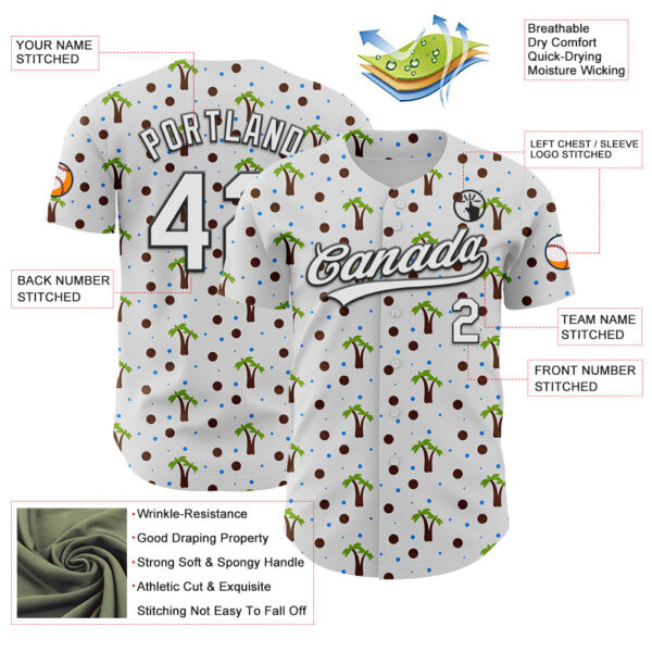 Custom White Black 3D Hawaii Tropical Palm Tree Authentic Baseball Jersey