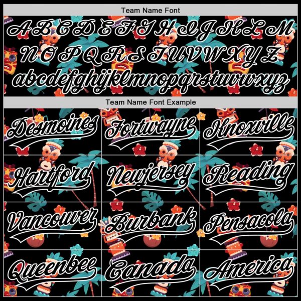 Custom Black White 3D Hawaii Tropical Palm Tree Flower And Tiki Mask Authentic Baseball Jersey