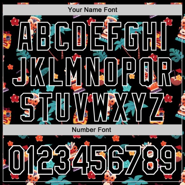 Custom Black White 3D Hawaii Tropical Palm Tree Flower And Tiki Mask Authentic Baseball Jersey