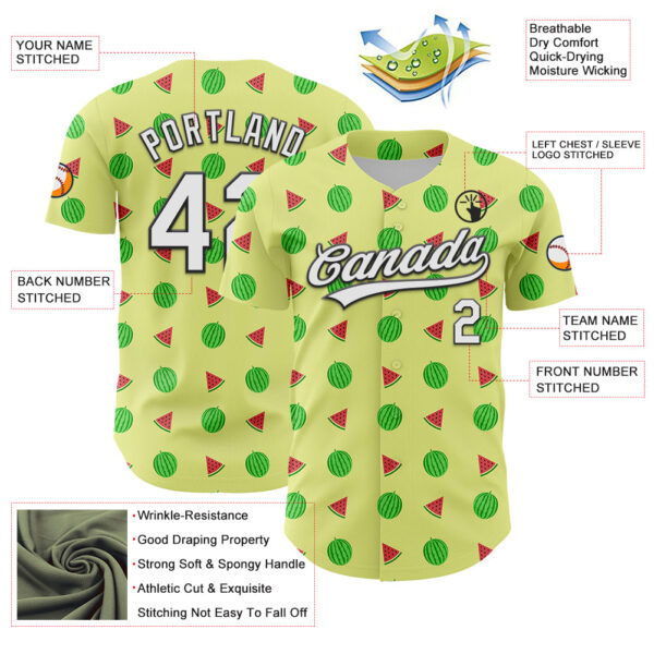 Custom Yellow White-Black 3D Hawaii Fruit Watermelon Authentic Baseball Jersey