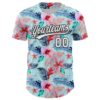 Custom Ice Blue White-Black 3D Hawaii Tropical Palm Leaves And Flower Authentic Baseball Jersey