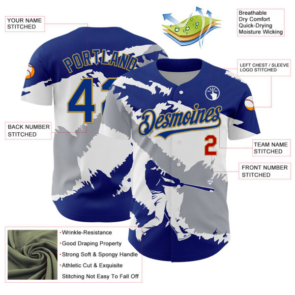 Custom Royal Gray Old Gold-Red 3D El Salvador El Salvadoran Flag Authentic Baseball Jersey