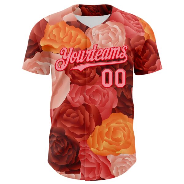 Custom Red Medium Pink-Fire Red 3D Ambartive Rose Pattern Authentic Baseball Jersey
