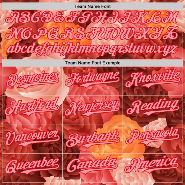 Custom Red Medium Pink-Fire Red 3D Ambartive Rose Pattern Authentic Baseball Jersey