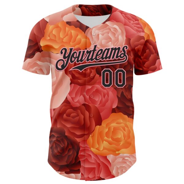 Custom Red Black-Medium Pink 3D Ambartive Rose Pattern Authentic Baseball Jersey
