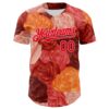 Custom Red Fire Red-Medium Pink 3D Ambartive Rose Pattern Authentic Baseball Jersey