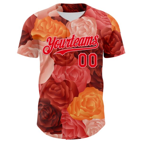 Custom Red Fire Red-Medium Pink 3D Ambartive Rose Pattern Authentic Baseball Jersey