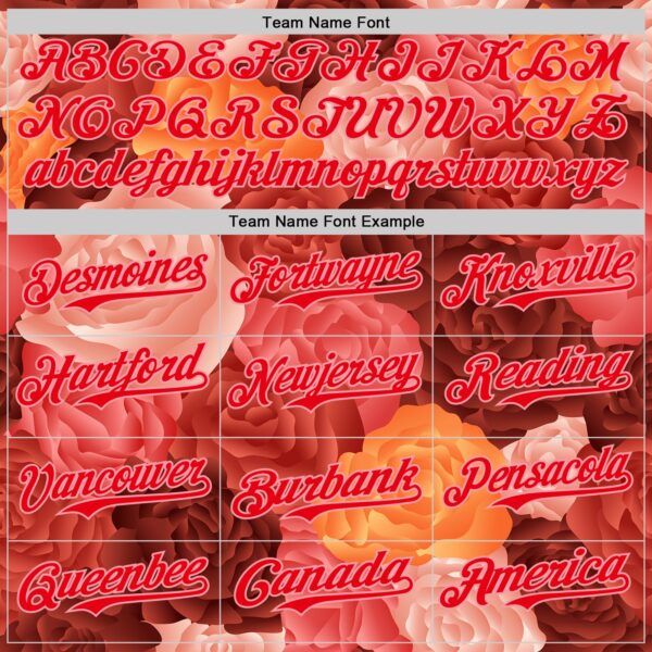 Custom Red Fire Red-Medium Pink 3D Ambartive Rose Pattern Authentic Baseball Jersey