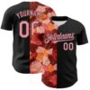 Custom Black Medium Pink 3D Ambartive Rose Pattern Authentic Baseball Jersey