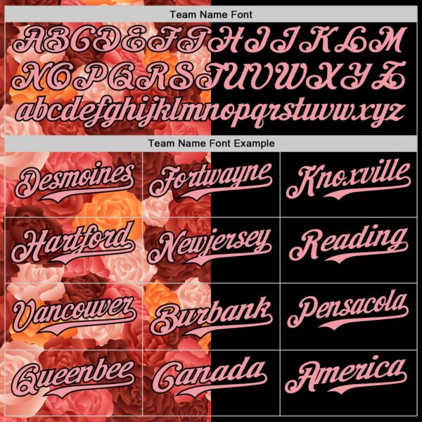 Custom Black Medium Pink 3D Ambartive Rose Pattern Authentic Baseball Jersey