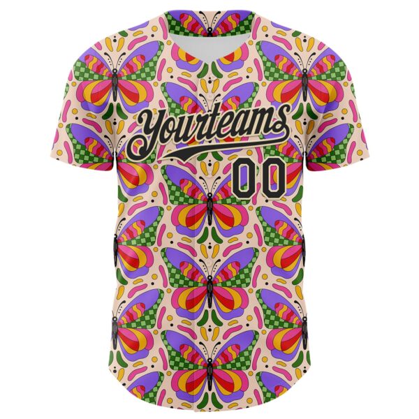Custom Pink Black-Cream 3D Ambartive Butterfly Pattern Authentic Baseball Jersey