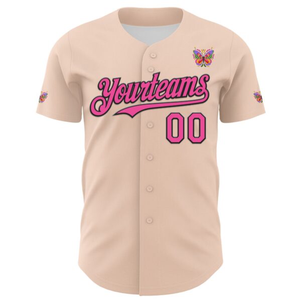 Custom Pink Black 3D Ambartive Abstract Butterfly Authentic Baseball Jersey