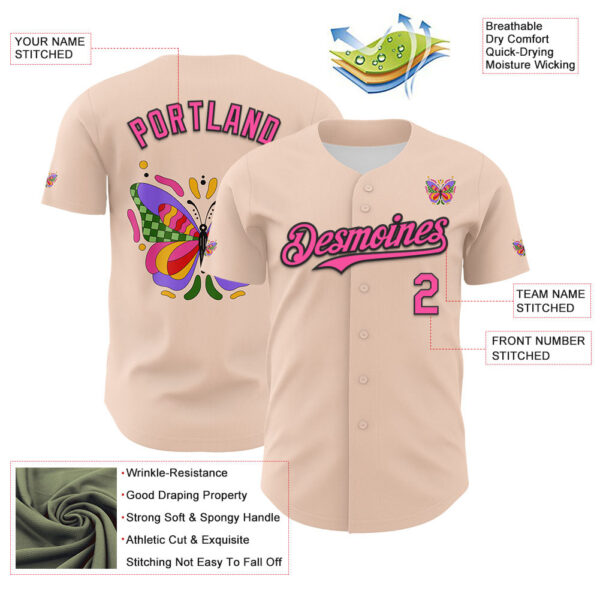 Custom Pink Black 3D Ambartive Abstract Butterfly Authentic Baseball Jersey