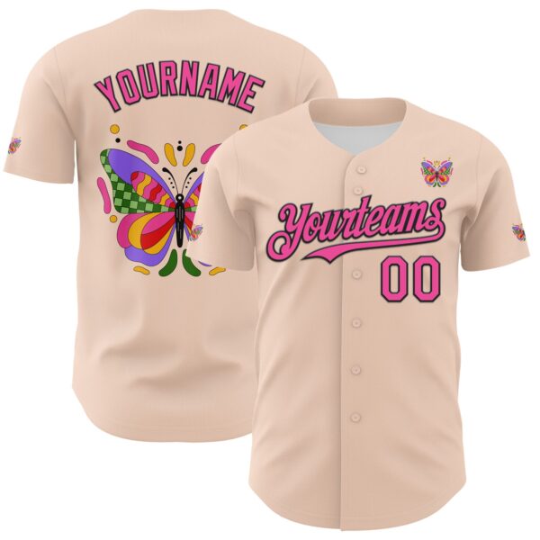 Custom Pink Black 3D Ambartive Abstract Butterfly Authentic Baseball Jersey
