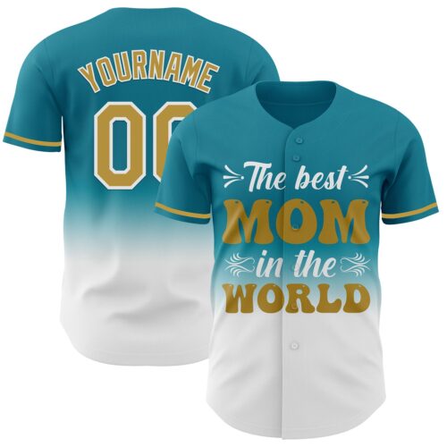 3DPattern6773 Custom Teal Old Gold-White 3D Pattern Design Gradient Mother's Day Authentic Baseball Jersey
