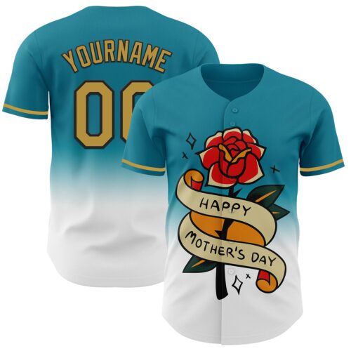 3DPattern6777 Custom Teal Old Gold-Black 3D Pattern Design Gradient Mother's Day Flower Authentic Baseball Jersey