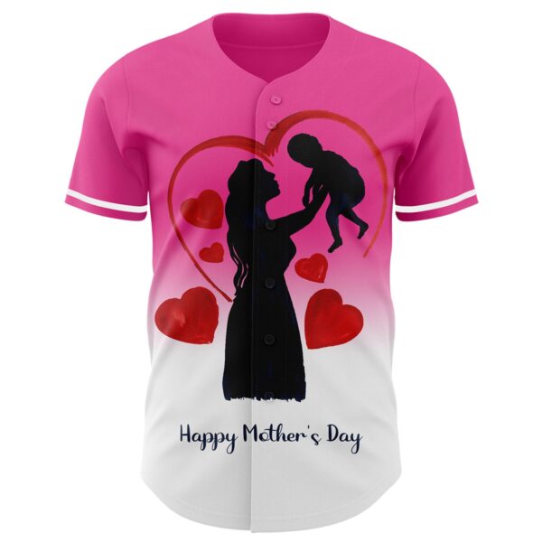 Custom Pink White 3D Pattern Design Gradient Mother's Day Family Love Authentic Baseball Jersey